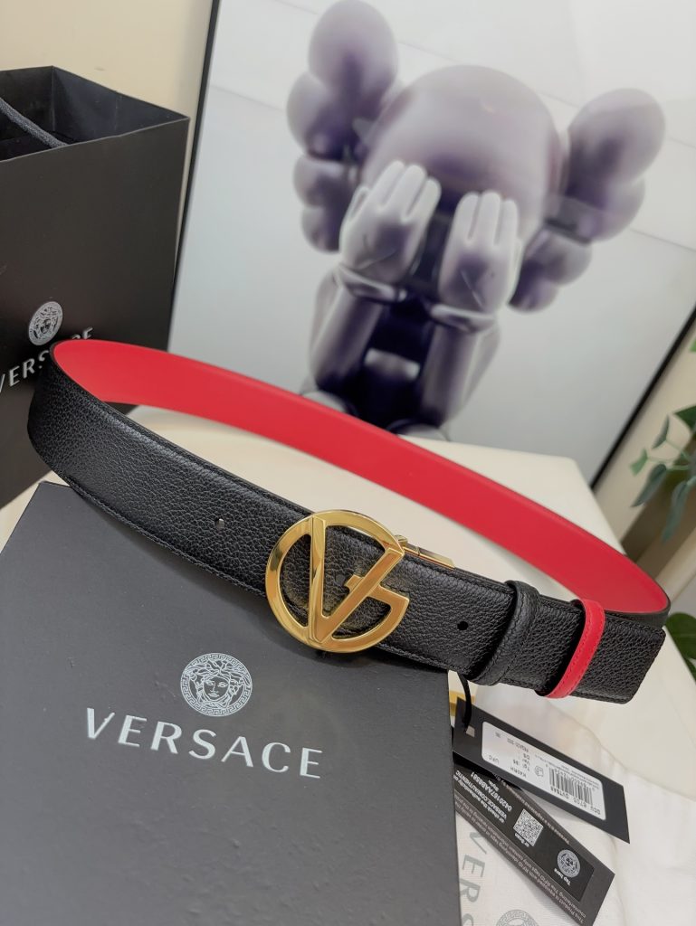 Versace Reversible Belt – 4.0 cm Wide with Medusa V-Buckle