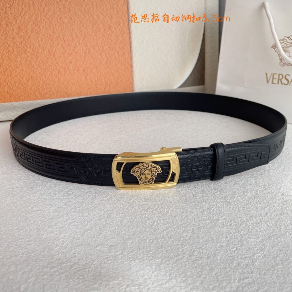 Versace Men’s 3.5cm Belt in Imported Calf Leather with Premium Steel Automatic Buckle