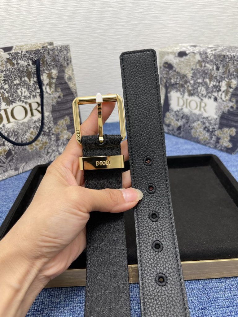 Dior Belt – 35mm Black Jacquard with Grain Leather Lining