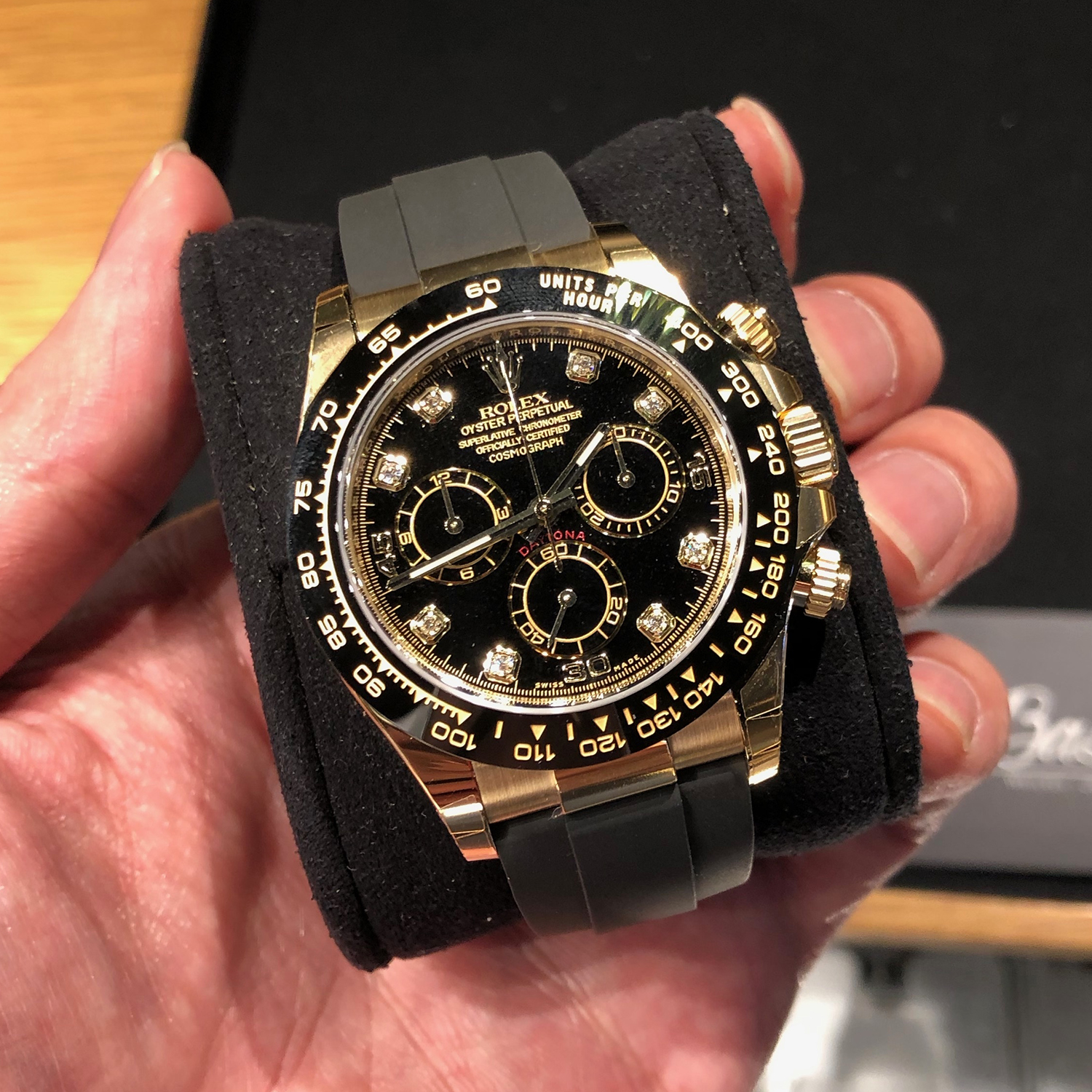 Rolex Daytona Yellow Gold Black-Diamond Oysterflex Strap 116518LN-0046 40mm