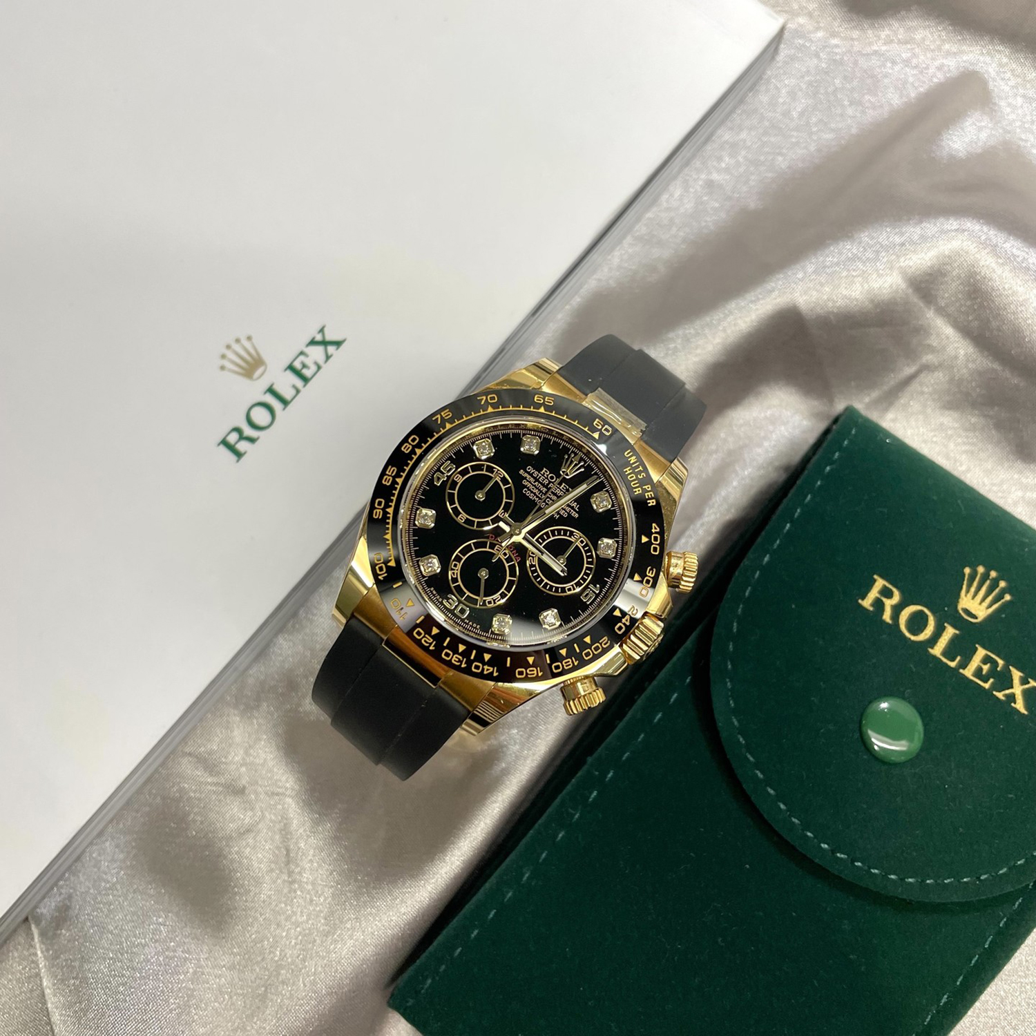 Rolex Daytona Yellow Gold Black-Diamond Oysterflex Strap 116518LN-0046 40mm