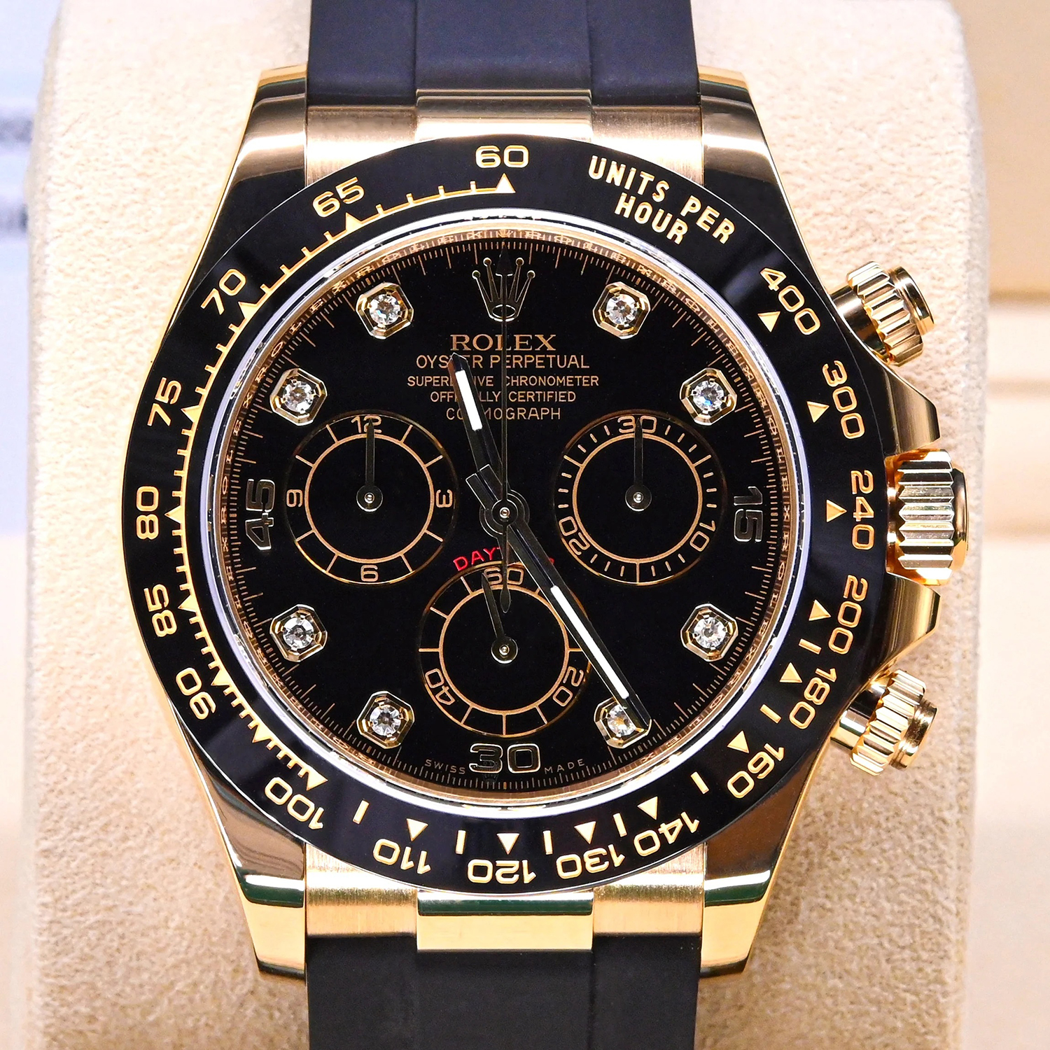 Rolex Daytona Yellow Gold Black-Diamond Oysterflex Strap 116518LN-0046 40mm